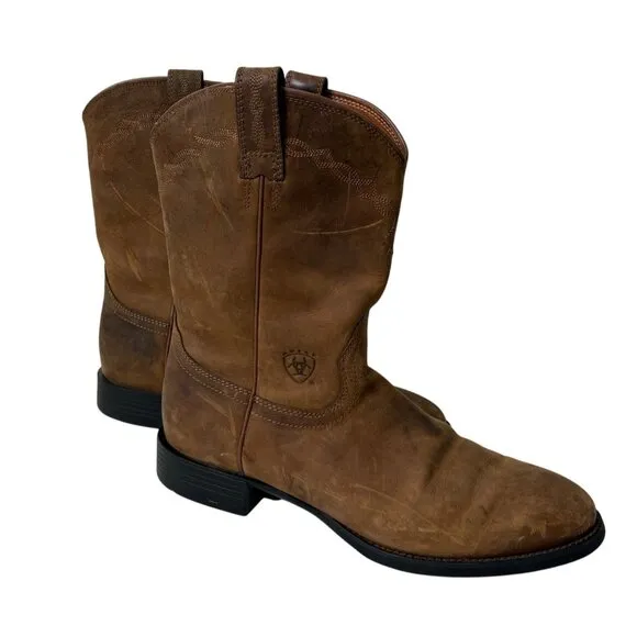 Mens Ariat Heritage Roper Distressed Brown Round Toe Western Boots Sz 12 D 12D