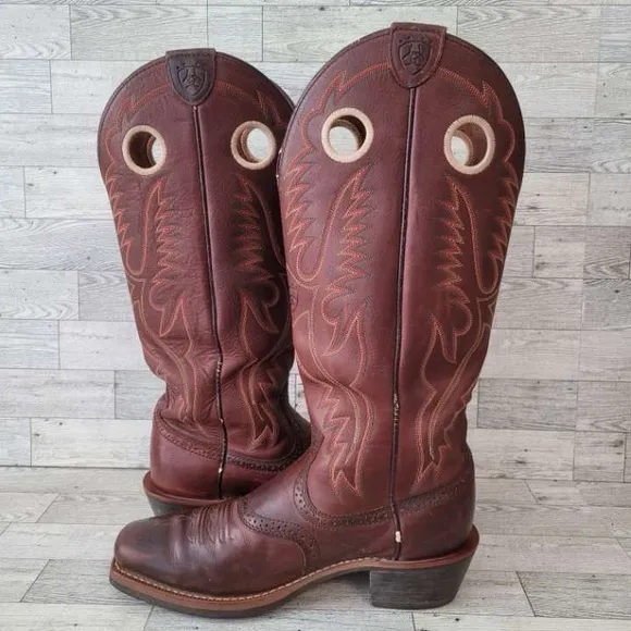 Men's Ariat Roughstock Western Brown Leather Tall Shaft Cowboy Boots Size 8 D