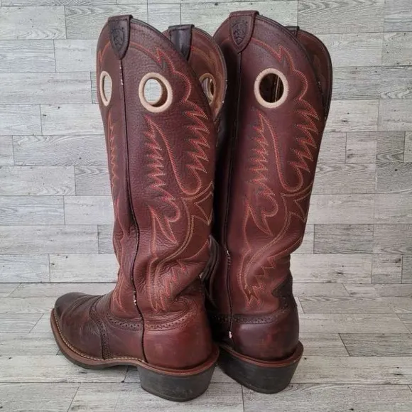 Men's Ariat Roughstock Western Brown Leather Tall Shaft Cowboy Boots Size 8 D