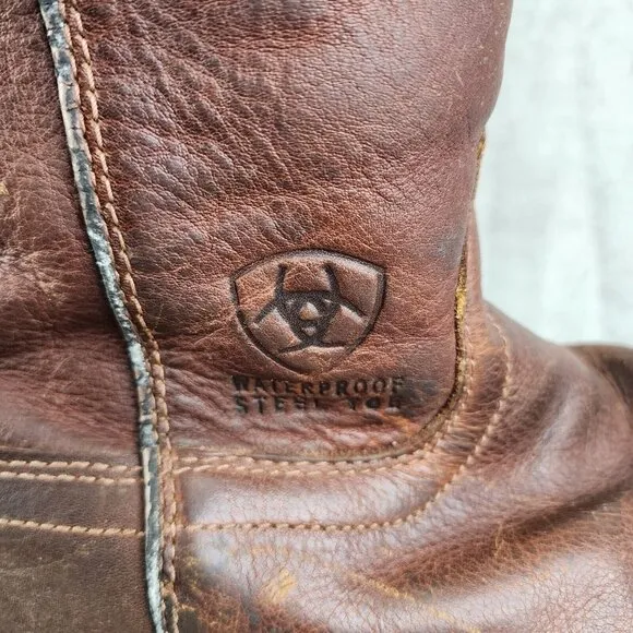 Mens Brown Leather Ariat Sierra Steel Toe Work Boots Waterproof Size 10D