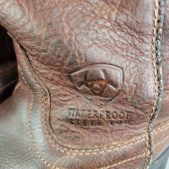 Mens Brown Leather Ariat Sierra Steel Toe Work Boots Waterproof Size 10D
