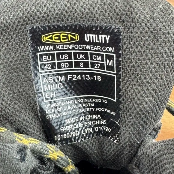 Mens Keen Utility Gray Leather Waterproof Steel Toe Work Hiking Boots Size 9 D