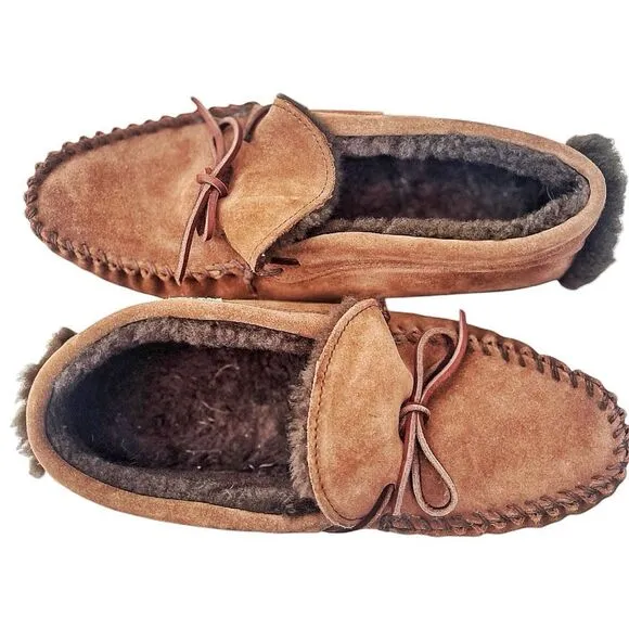 Men’s LL Bean Brown Wicked Good Slip On Moccasin Shoes Size 10