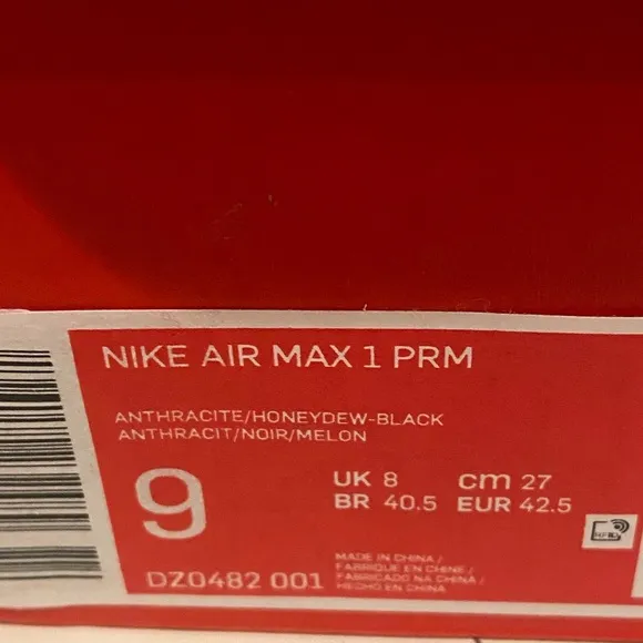 Men's Nike Air Max 1 PRM Anthracite/Honeydew-Black (DZ0482 001) Size 9