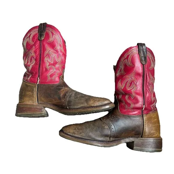 Mens Primo Distressed Double-H Roger Red Leather Cowboy Work Boots 9.5D DH3556