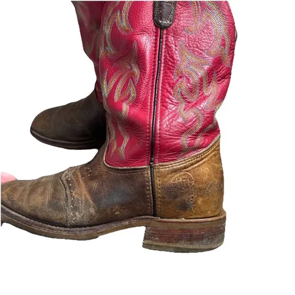 Mens Primo Distressed Double-H Roger Red Leather Cowboy Work Boots 9.5D DH3556