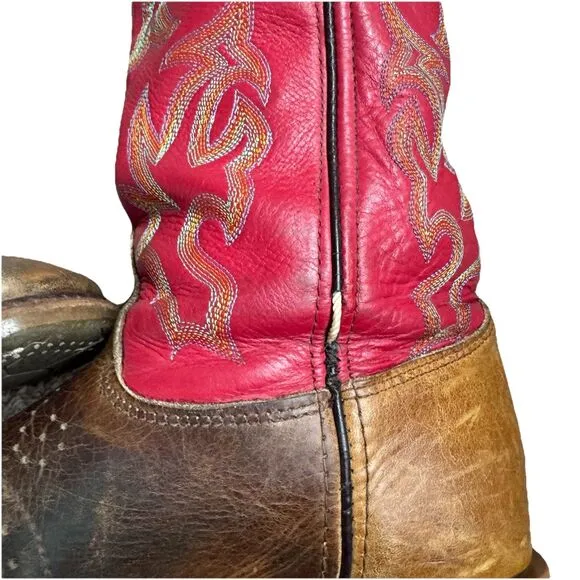 Mens Primo Distressed Double-H Roger Red Leather Cowboy Work Boots 9.5D DH3556