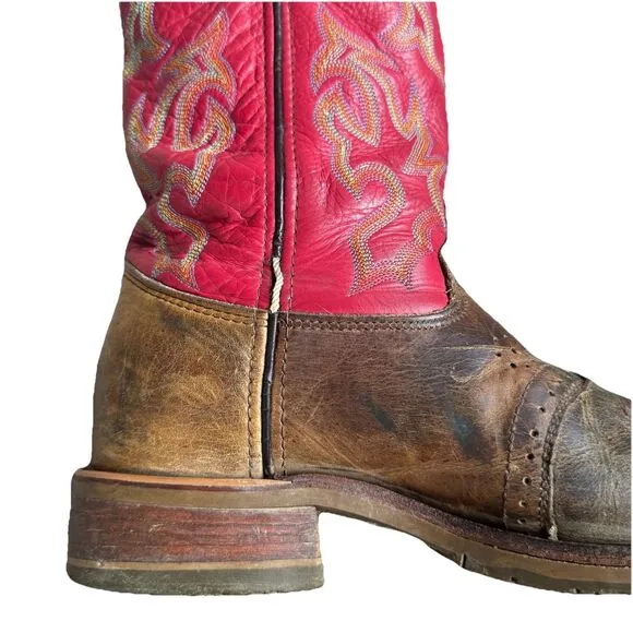 Mens Primo Distressed Double-H Roger Red Leather Cowboy Work Boots 9.5D DH3556