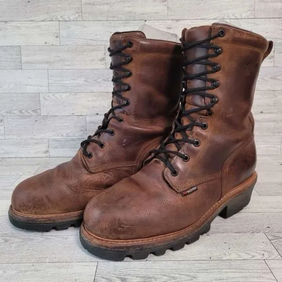 Men's Red Wing 4417 Loggermax Brown Leather Safety Toe Work Logger Boots Sz 9.5