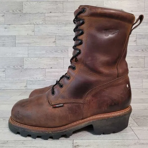 Men's Red Wing 4417 Loggermax Brown Leather Safety Toe Work Logger Boots Sz 9.5