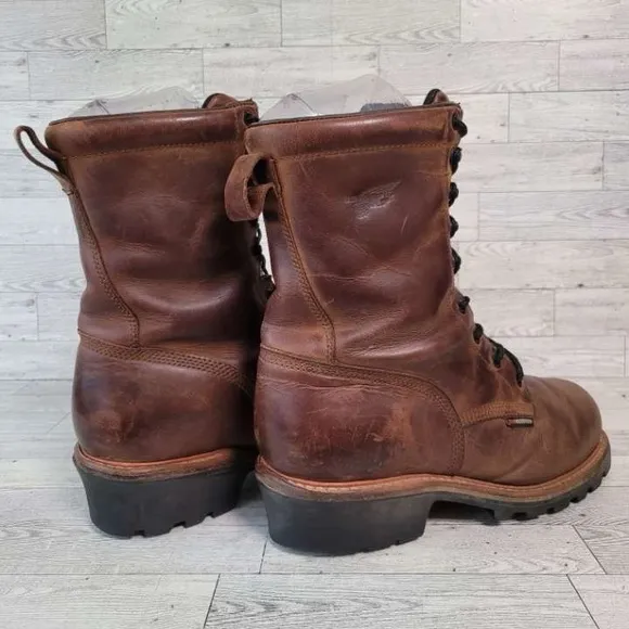Men's Red Wing 4417 Loggermax Brown Leather Safety Toe Work Logger Boots Sz 9.5