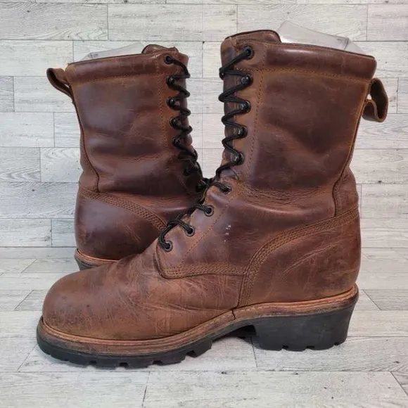 Men's Red Wing 4417 Loggermax Brown Leather Safety Toe Work Logger Boots Sz 9.5