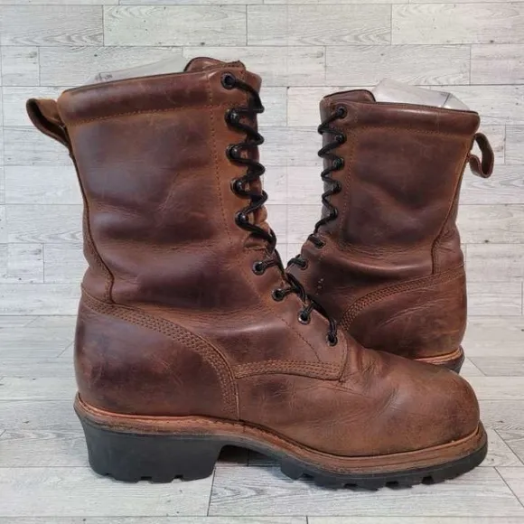 Men's Red Wing 4417 Loggermax Brown Leather Safety Toe Work Logger Boots Sz 9.5