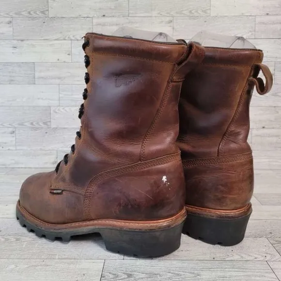 Men's Red Wing 4417 Loggermax Brown Leather Safety Toe Work Logger Boots Sz 9.5