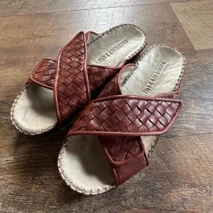 Men's Robert Zur Brown Woven Leather Sandals Size 6.5