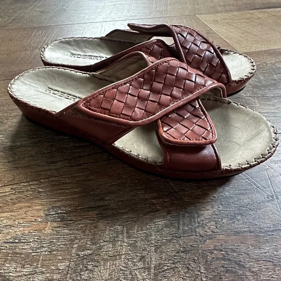 Men's Robert Zur Brown Woven Leather Sandals Size 6.5