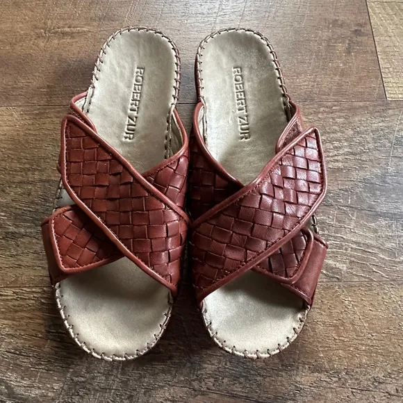 Men's Robert Zur Brown Woven Leather Sandals Size 6.5