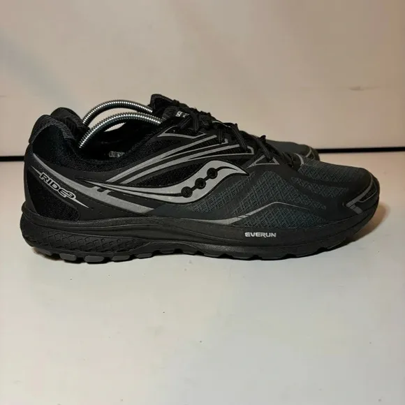 Men's Saucony Ride 9 Reflex Black Gray Running Shoes US 12.5 Athletic Sneakers