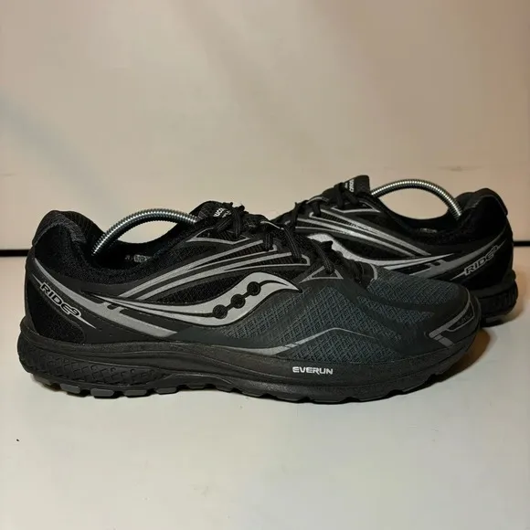 Men's Saucony Ride 9 Reflex Black Gray Running Shoes US 12.5 Athletic Sneakers