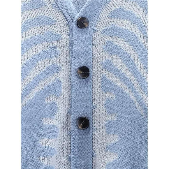 Men's V-Neck Skeleton Print Long Sleeve Cardigan Sweater, Light Blue