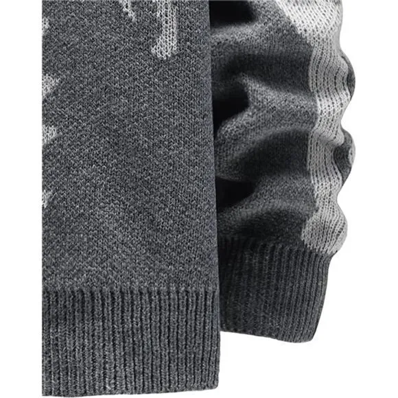 Men's V-Neck Skeleton Print Long Sleeve Cardigan Sweaters, Dark Gray