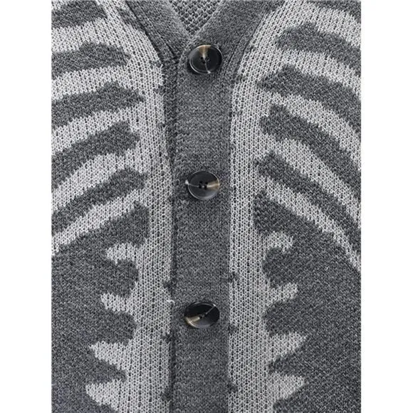 Men's V-Neck Skeleton Print Long Sleeve Cardigan Sweaters, Dark Gray
