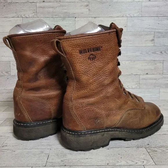 Men's Wolverine Herrin Western Brown Leather Soft Toe Lace Up Work Boots Size 9