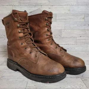 Men's Wolverine Herrin Western Brown Leather Soft Toe Lace Up Work Boots Size 9