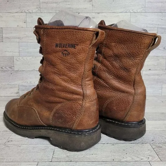 Men's Wolverine Herrin Western Brown Leather Soft Toe Lace Up Work Boots Size 9