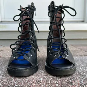 Meriwidow Corset Lace Up Open Toe Bootie Boots