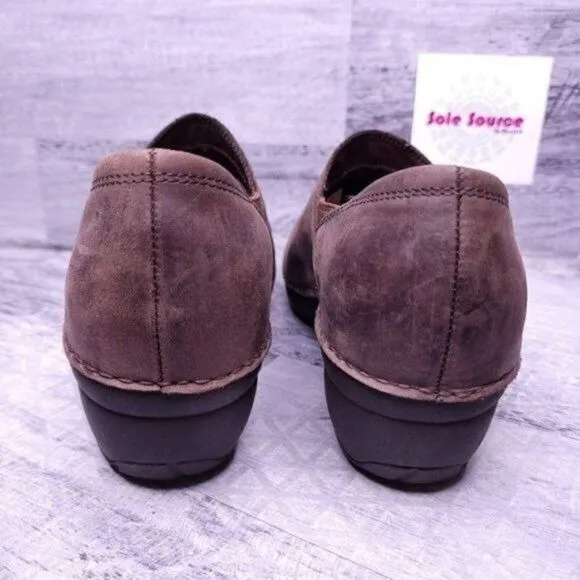 Merrell Emma Slip on Leather Wedge Loafer Clog Brunette Brown Women's sz 8.5