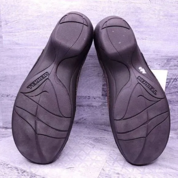 Merrell Emma Slip on Leather Wedge Loafer Clog Brunette Brown Women's sz 8.5