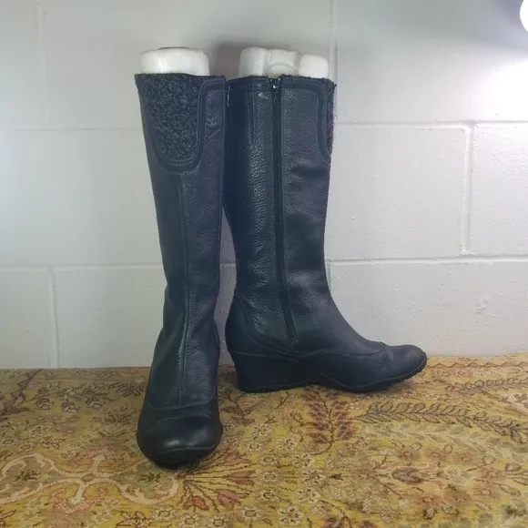 Merrell Larkspur black leather wedge tall boots