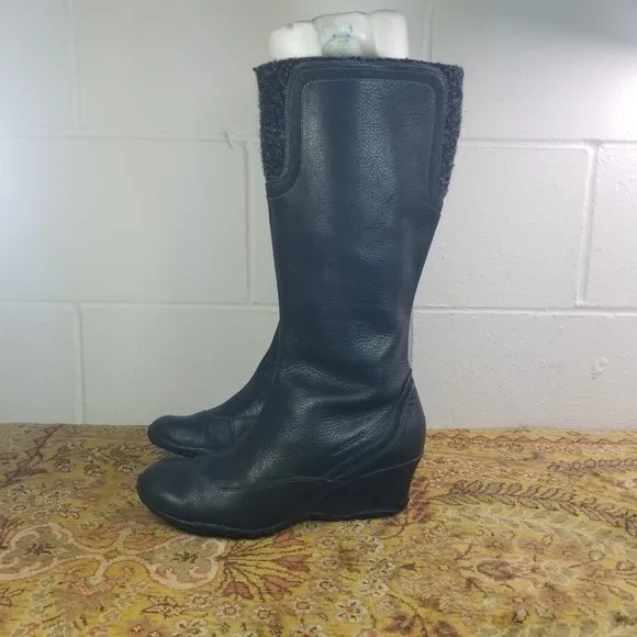 Merrell Larkspur black leather wedge tall boots