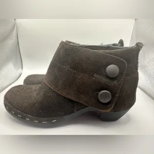 MERRELL Luxe Button Espresso Brown Suede Ankle Boots Clogs Heels Women’s 8.5