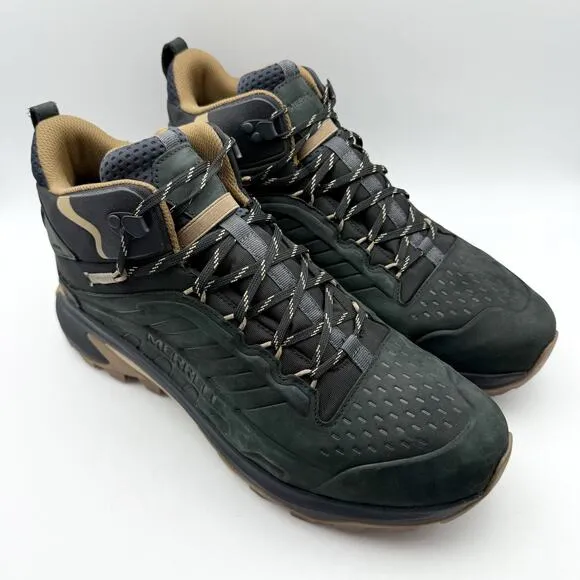 Merrell Mens Moab Speed 2 Leather Mid Hiking Boots US 14 M Black Waterproof EUC