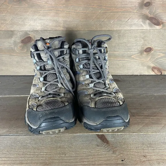Merrell Moab 2 mid Womens size 7 boots gray blue waterproof athletic hiking shoe