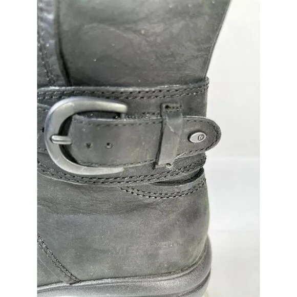Merrell Womens Size 5 US Black Captiva Buckle-up Waterproof Boots Tall Lined Zip