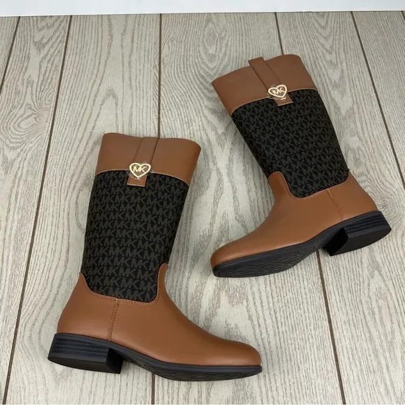 Michael Kors Big Girls Finley Heart Logo Tall Shaft Boots Caramel Brown $69