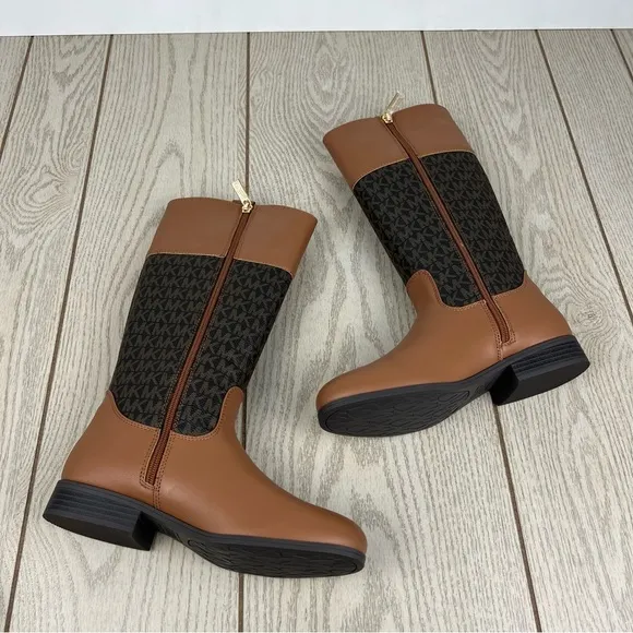 Michael Kors Big Girls Finley Heart Logo Tall Shaft Boots Caramel Brown $69