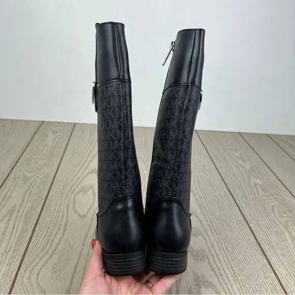 Michael Kors Big Girls Finley Heart Logo Tall Shaft Boots Multi Size Black $69