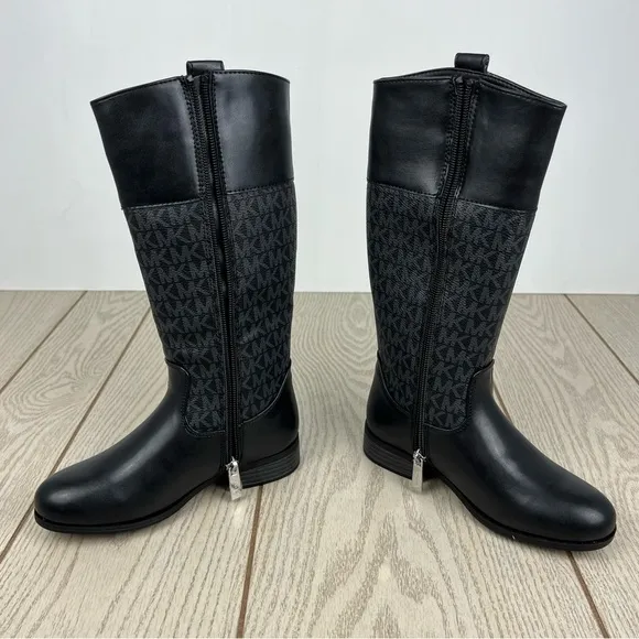 Michael Kors Big Girls Finley Heart Logo Tall Shaft Boots Multi Size Black $69