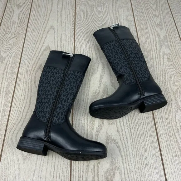 Michael Kors Big Girls Finley Heart Logo Tall Shaft Boots Multi Size Black $69