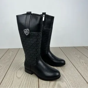 Michael Kors Big Girls Finley Heart Logo Tall Shaft Boots Multi Size Black $69