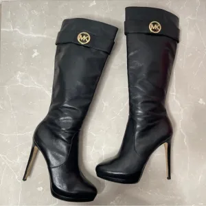 Michael Kors Black Leather Caroline Tall Boots With Box