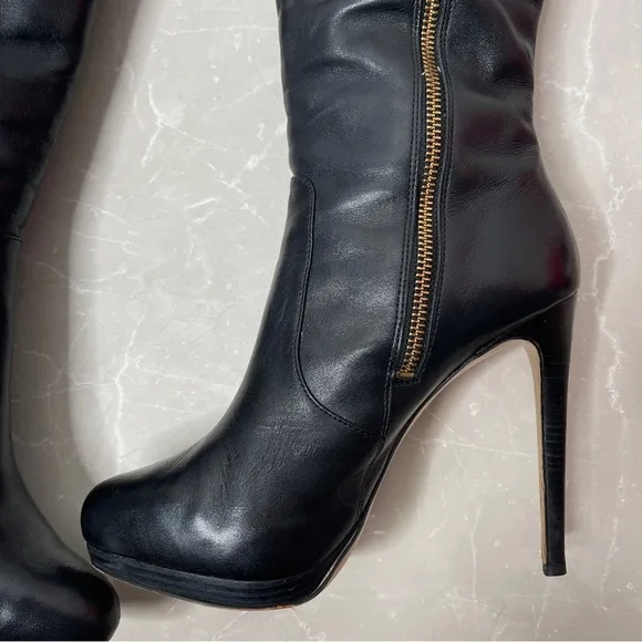 Michael Kors Black Leather Caroline Tall Boots With Box