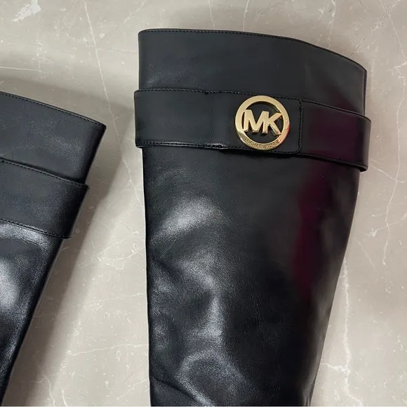 Michael Kors Black Leather Caroline Tall Boots With Box