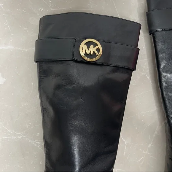 Michael Kors Black Leather Caroline Tall Boots With Box