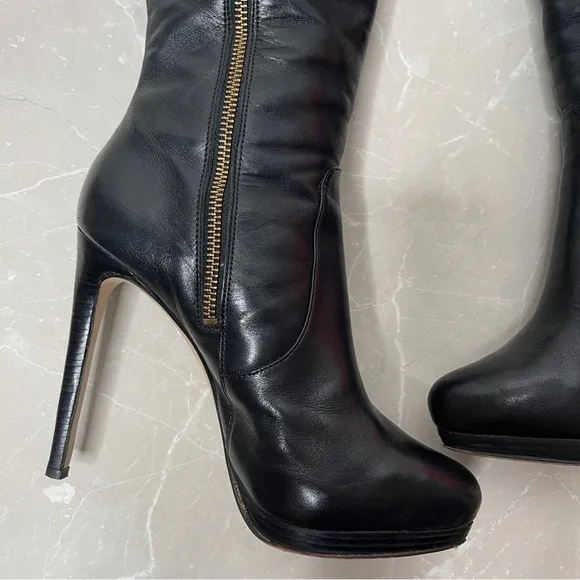 Michael Kors Black Leather Caroline Tall Boots With Box