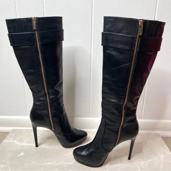 Michael Kors Black Leather Caroline Tall Boots With Box